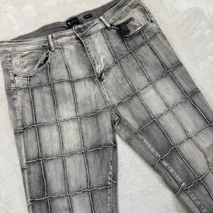 WAIMEA Jeans Men's 40x32 Gray Skinny Fit Patchwork Stretch‎ Streetwear Preppy